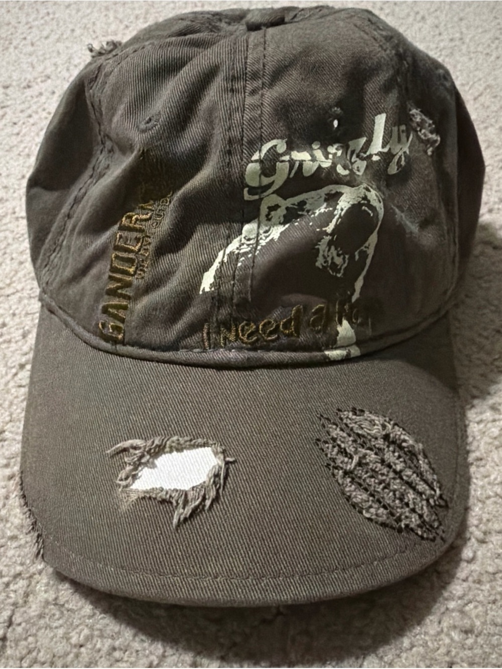 Gander Mtn. Cap Hat Mountain Outdoors Hunting Trucker Hat Distressed Grizzly